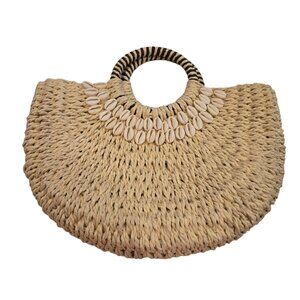 Raffia Straw Coastal Vacation Bohemian Shells Beach Bag Purse